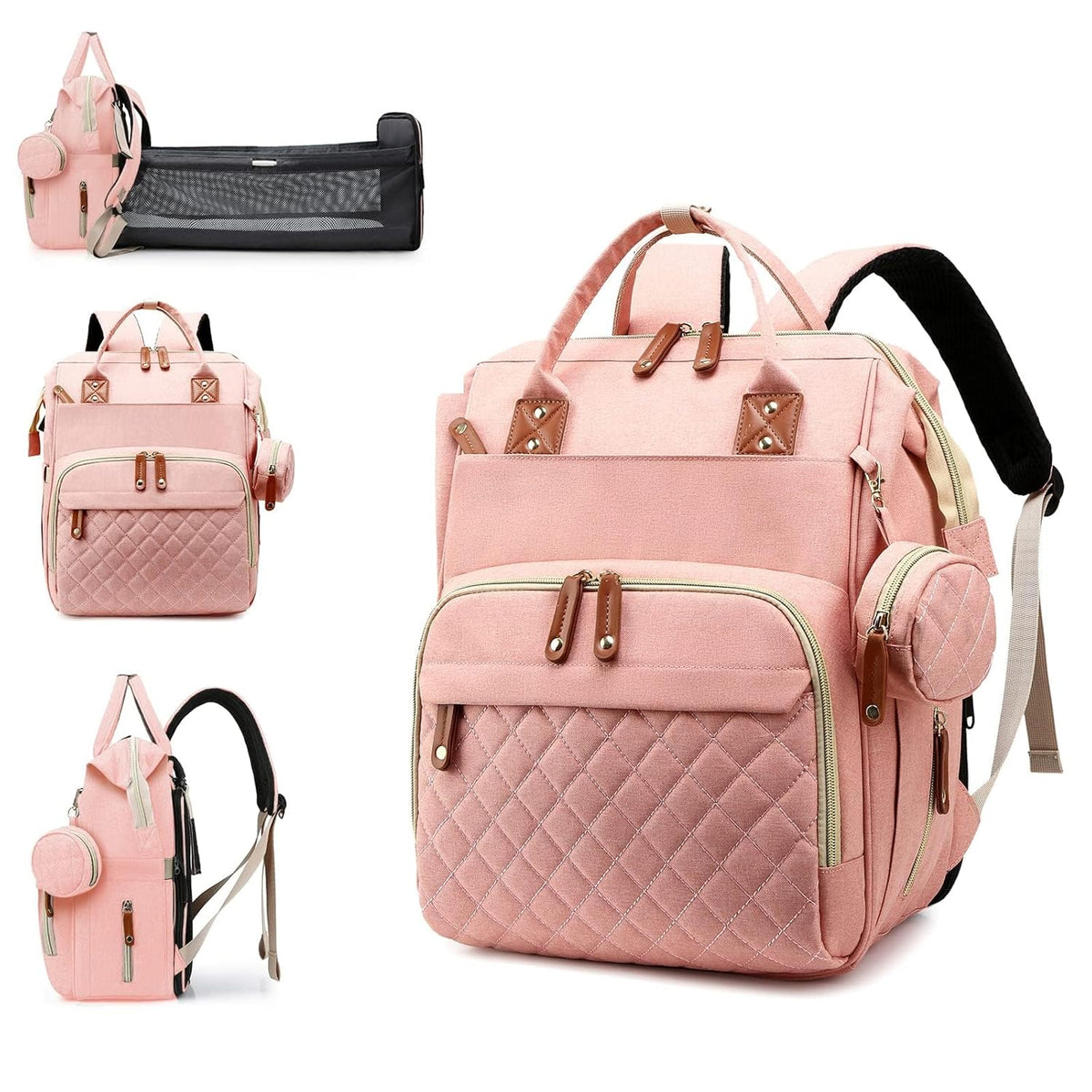 Diaper Bag, Backpack with Changing Station, Waterproof Baby Bag for Boys & Girls, USB Charging Port for Parents, Travel Backpack Baby Essentials & Lovely Baby Shower Gifts, Pink