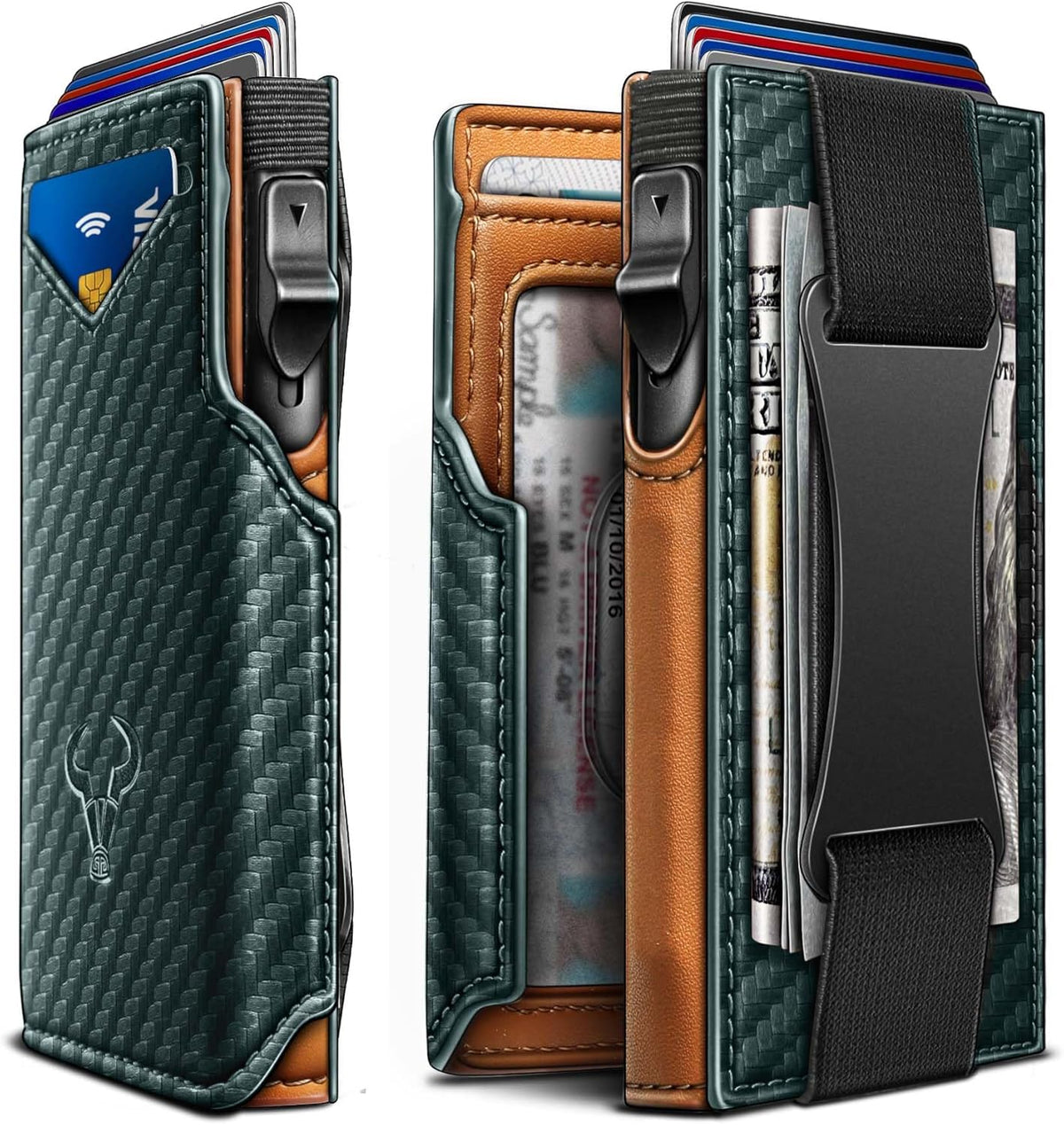 BULLIANT Men Wallet Gift Boxed,Slim Front Pocket Wallet Money Clip Card Holder 3.8"x2.7",Pop-up Access