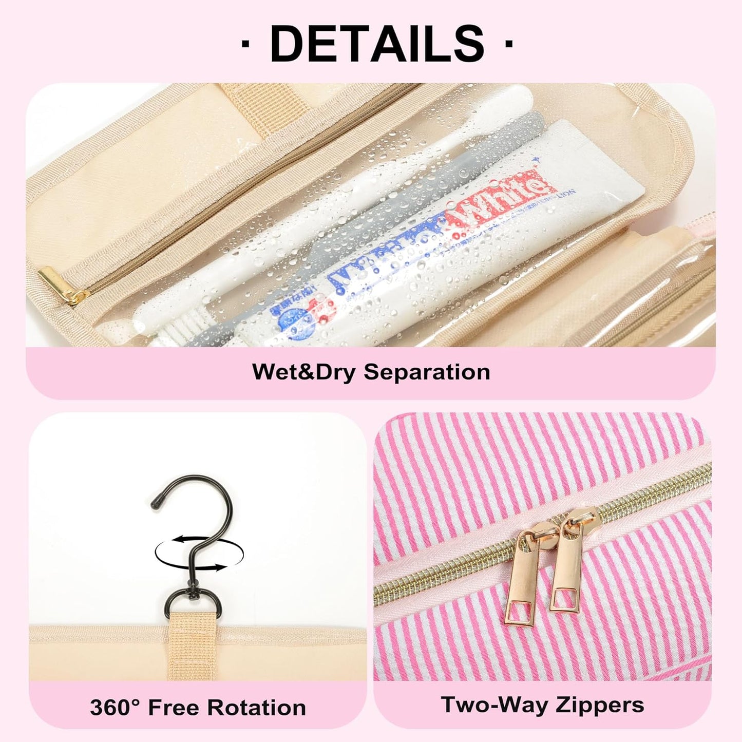 TOPEAST 2025 Graduation Gifts for Her - Hanging Toiletry Bag for Women, Travel Toiletry Bag Makeup Bag, Personalized Travel Essentials for Women - Letter G, Pink