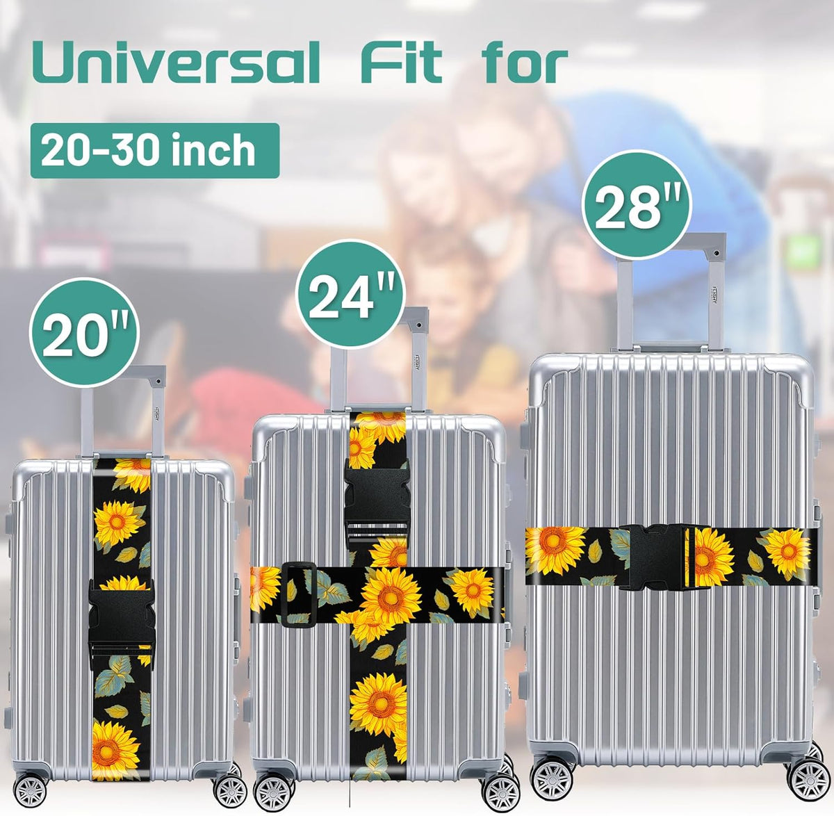Slohif Luggage Straps for Suitcases Travel Belt Accessories Luggage Connector Identifiers Over Handle with Buckle Unique Nylon Adjustable Strap for Sleeping Bag Car Seat Sunflower(2 Pack)