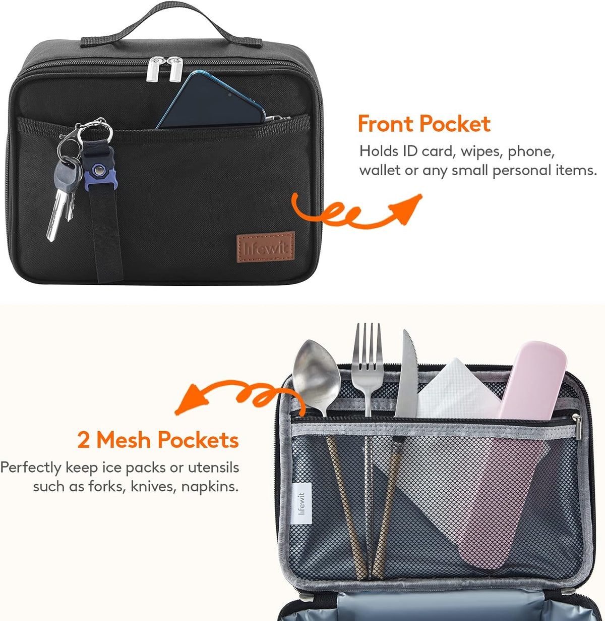 Lifewit Freezable Lunch Box, Insulated Reusable Lunch Bag with 2 Ice Packs, Mini Cooler Snack Bag for Bento Box for Salad, Sandwich, Snacks fo Men Women for Work, Black 5L