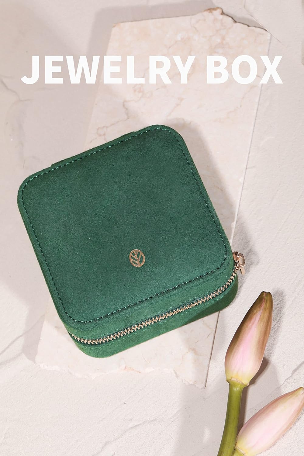 S.Leaf Travel Jewelry Organizer Travel Jewelry Boxes for Women Small Jewelry Travel Case Box Portable Travel Jewelry Case Travel Case Mini Jewelry (08_Suede_Touch_Emerald)