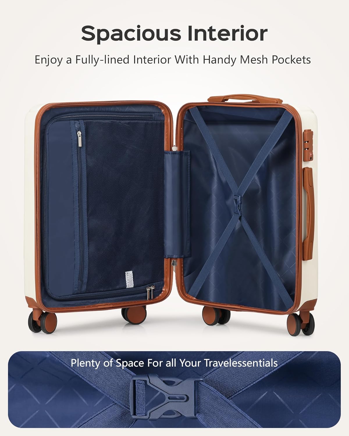 Luggage Sets 3 Piece Hardside Suitcase with Double Spinner Wheels Durable Lightweight Shell with Tsa Lock (20/24/28in) White