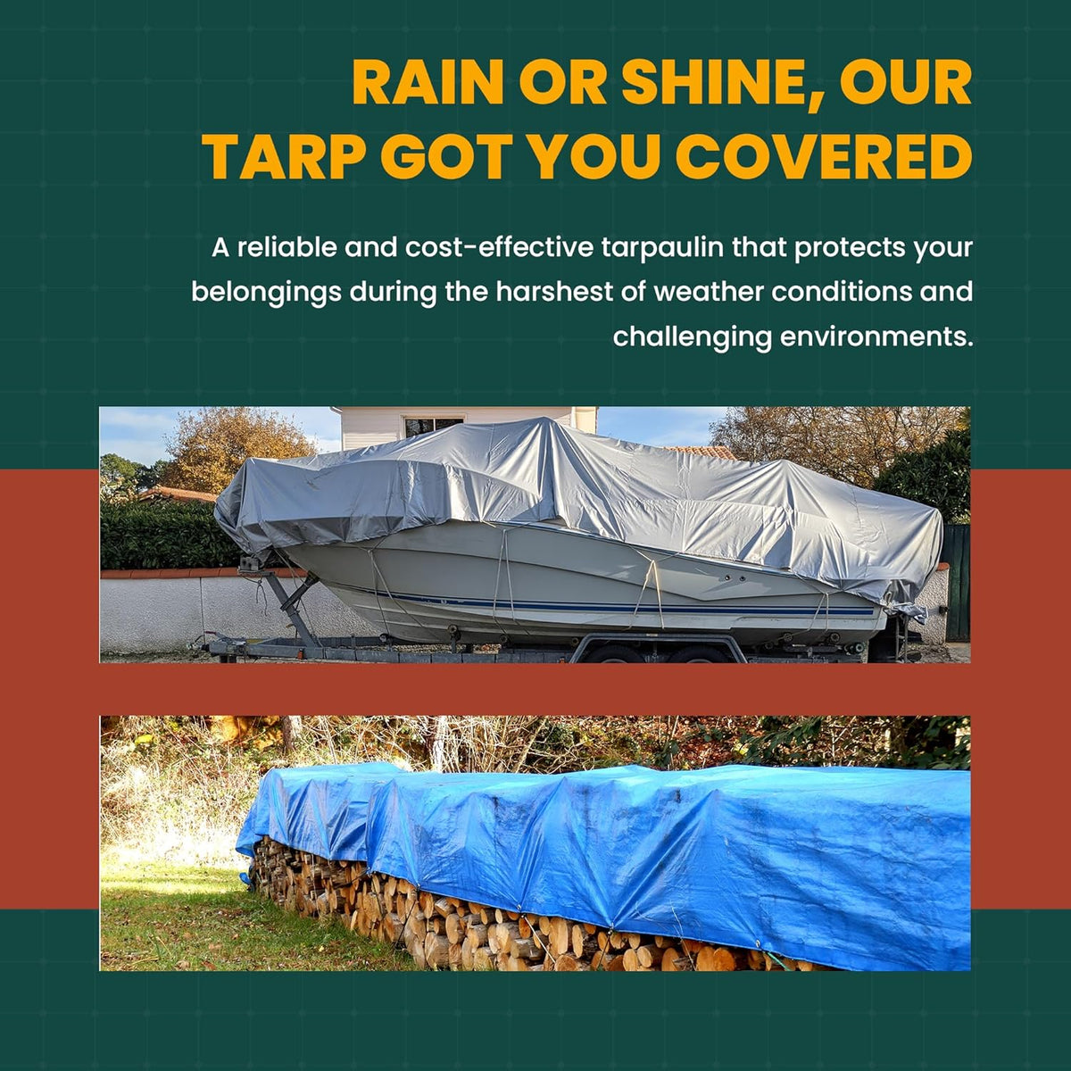 Large Waterproof Tarp - Heavy Duty 10 Mil Thick Poly Tarpaulin Ideal for Canopy Tents, Boats, RV or Pool Covers - Multipurpose Protective Tarps with Grommets for Indoor, Outdoor Use | 6' x 8' 2 Pack