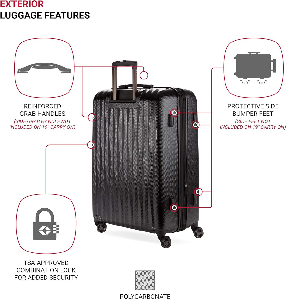SwissGear 7272 Energie Expandable Hardside Luggage with Spinner Wheels and TSA Lock, Black, 3-Piece Set (19/24/27)