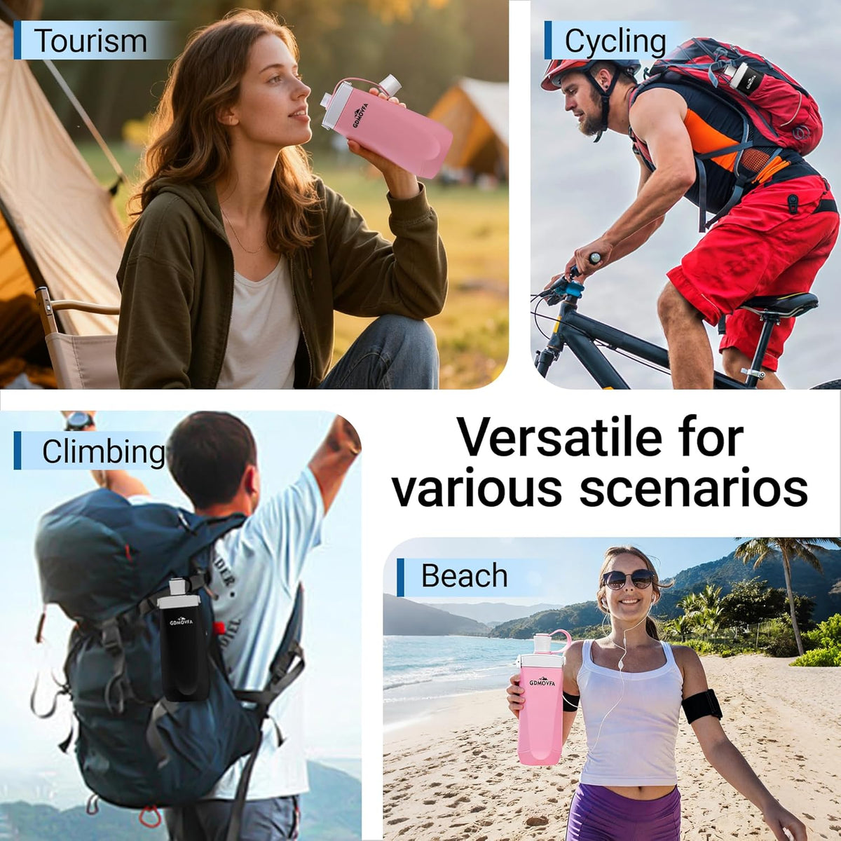 Collapsible Water Bottles,20oz Reusable Silicone Foldable Water Bottle,Portable Leak-proof Travel Water Bottle for Traveling Camping Hiking Cycling Yoga Sports Outdoor