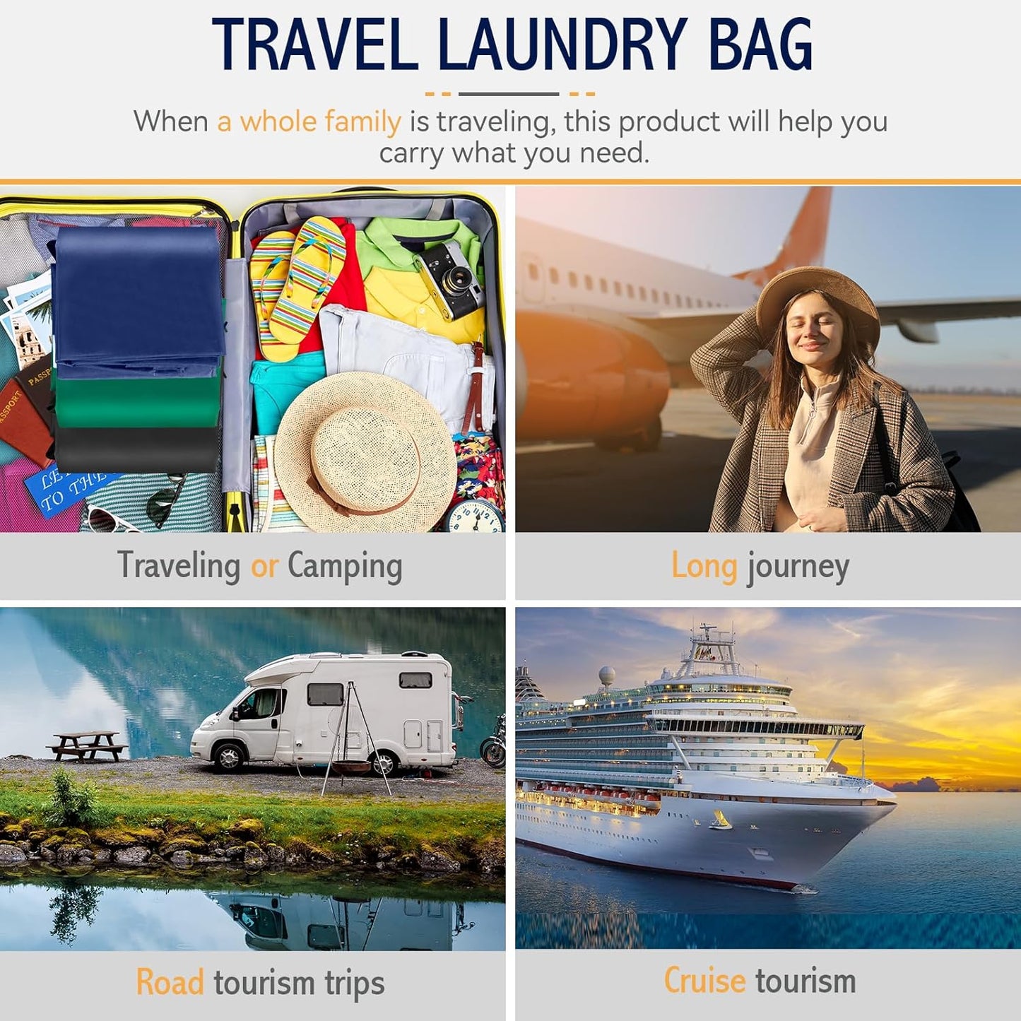 Extra Large Heavy Duty Laundry Bag - 28" x 40", Travel Laundry Bag for Dirty Clothes, Camping & Travel (Navy)
