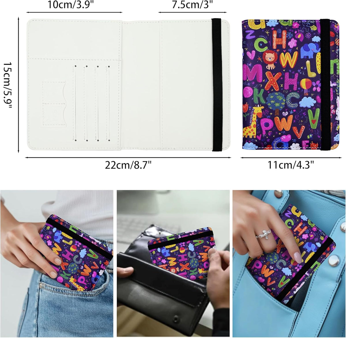 Passport Holder for Women and Men PU Leather Passport Cover for Travel (Alphabet)