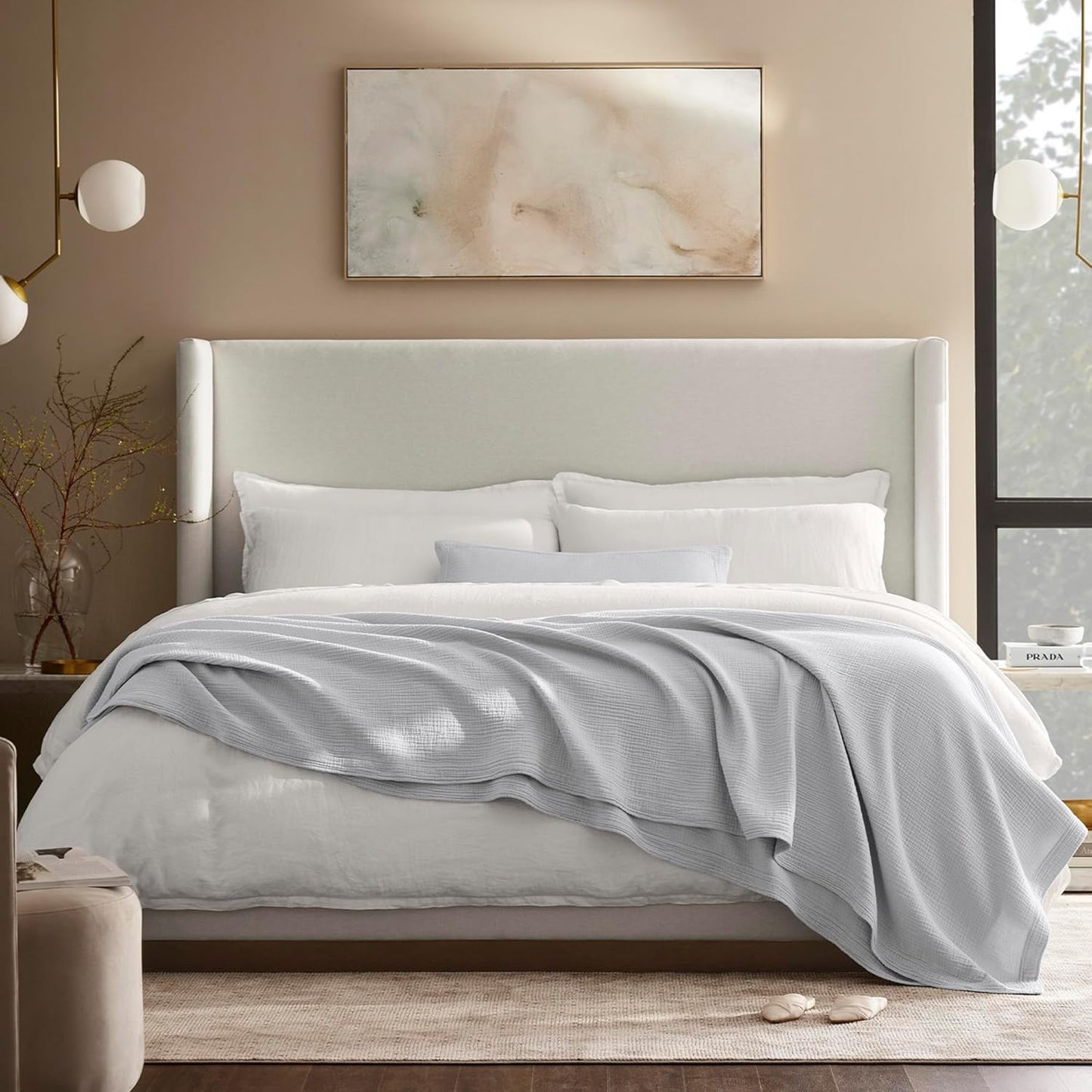 BOLL & BRANCH Dream Bed Blanket - King/Cal King, Sky - Luxury 100% Organic Cotton - Soft, Lightweight and Breathable - Cloud-Like Touch