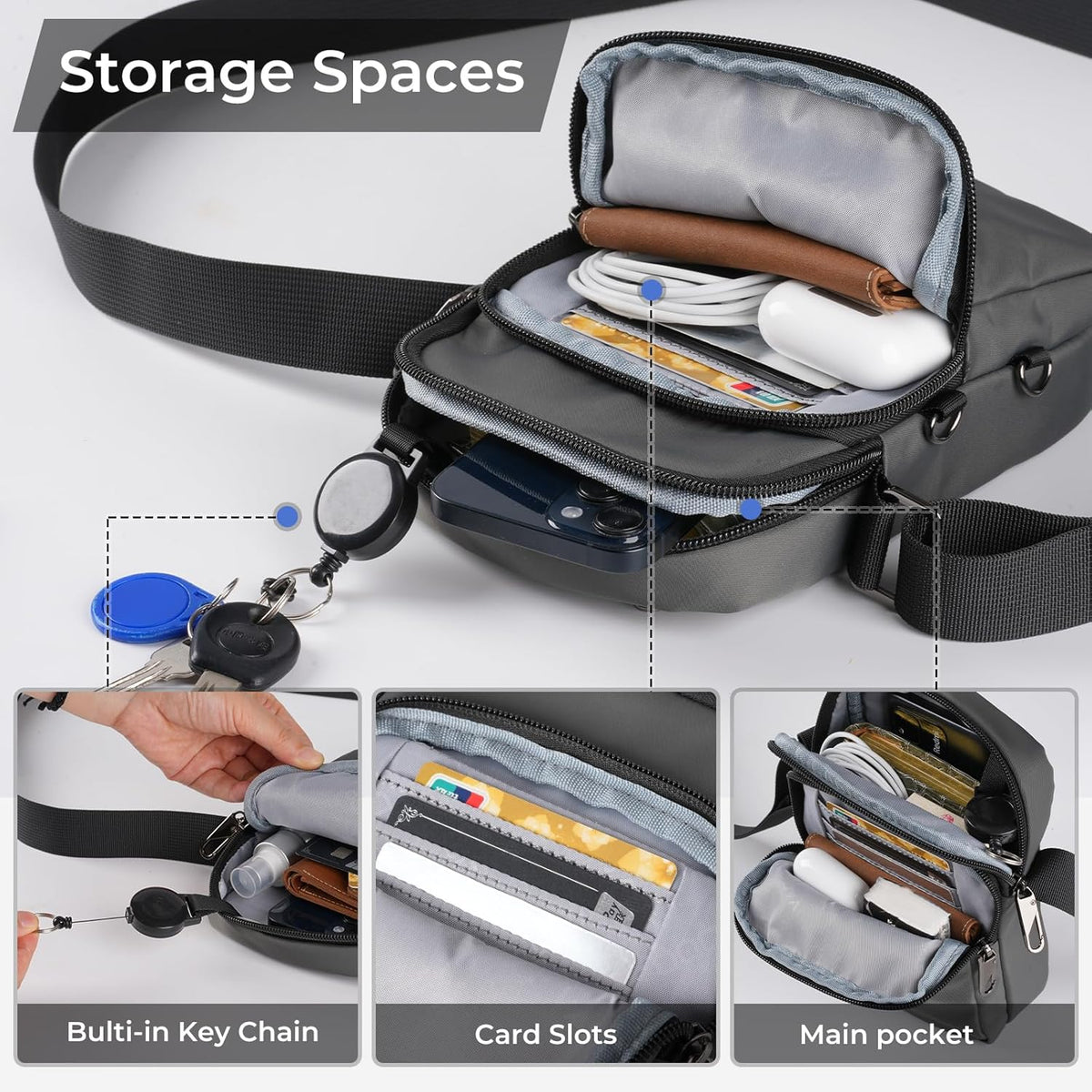 BROADREAM Small Crossbody Bag Men Women, Anti-Theft Crossbody Sling bags - Mini Shoulder Travel Bag for Hiking Sports