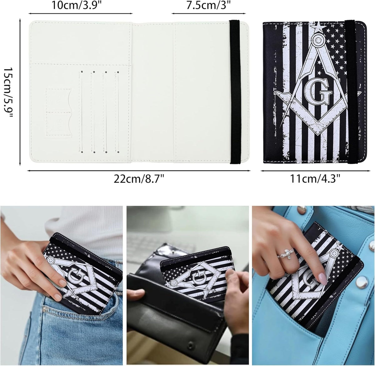 Passport Holder for Women and Men PU Leather Passport Cover for Travel (Masonic)