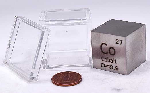 1" 25.4mm Cobalt Metal Cube Co up to 99.9% Pure Periodic Table Element Engraved Density Collection Science Education Display Block Cube + Acrylic Case Box - 1PC