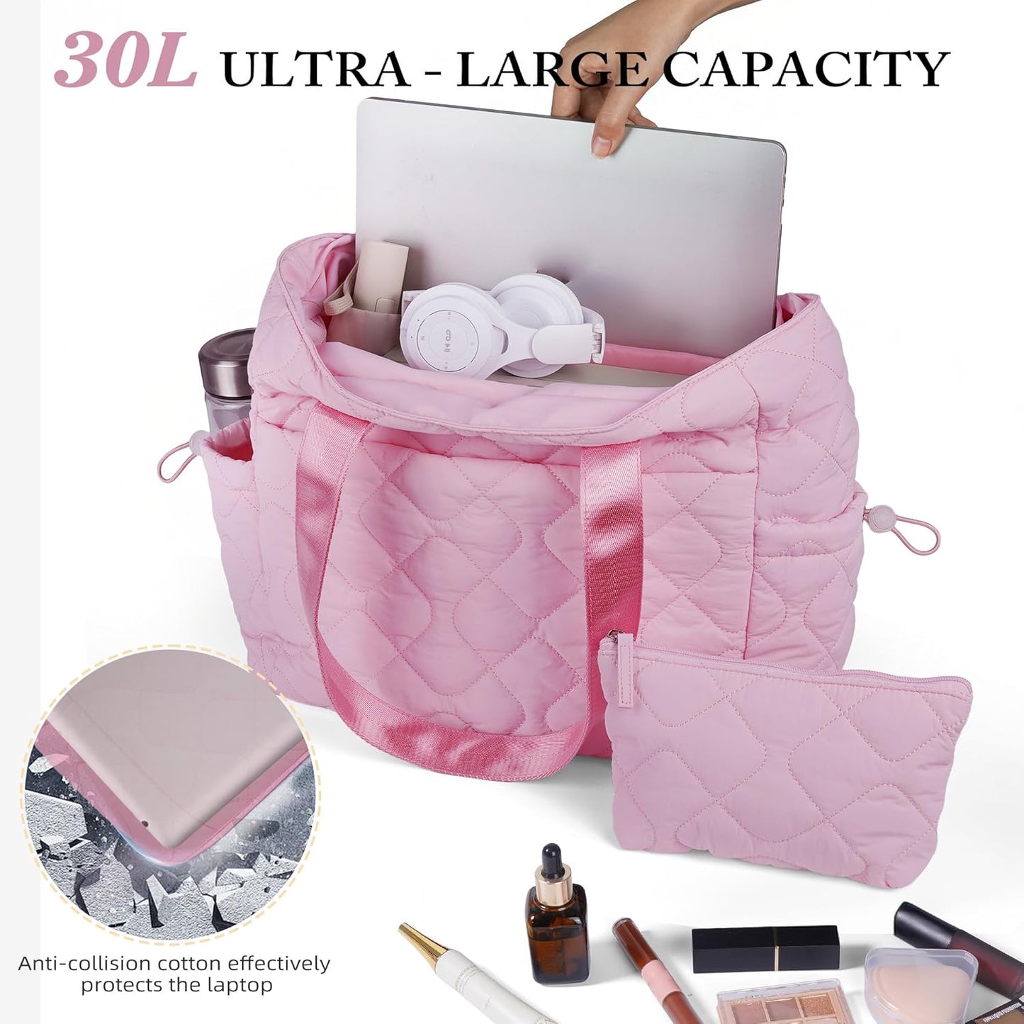 TOPEAST Tote Bag for Women, Large Puffer Tote Bag with Zipper, Lightweight Work Bags for Women, Quilted Bags for Nurse Travel