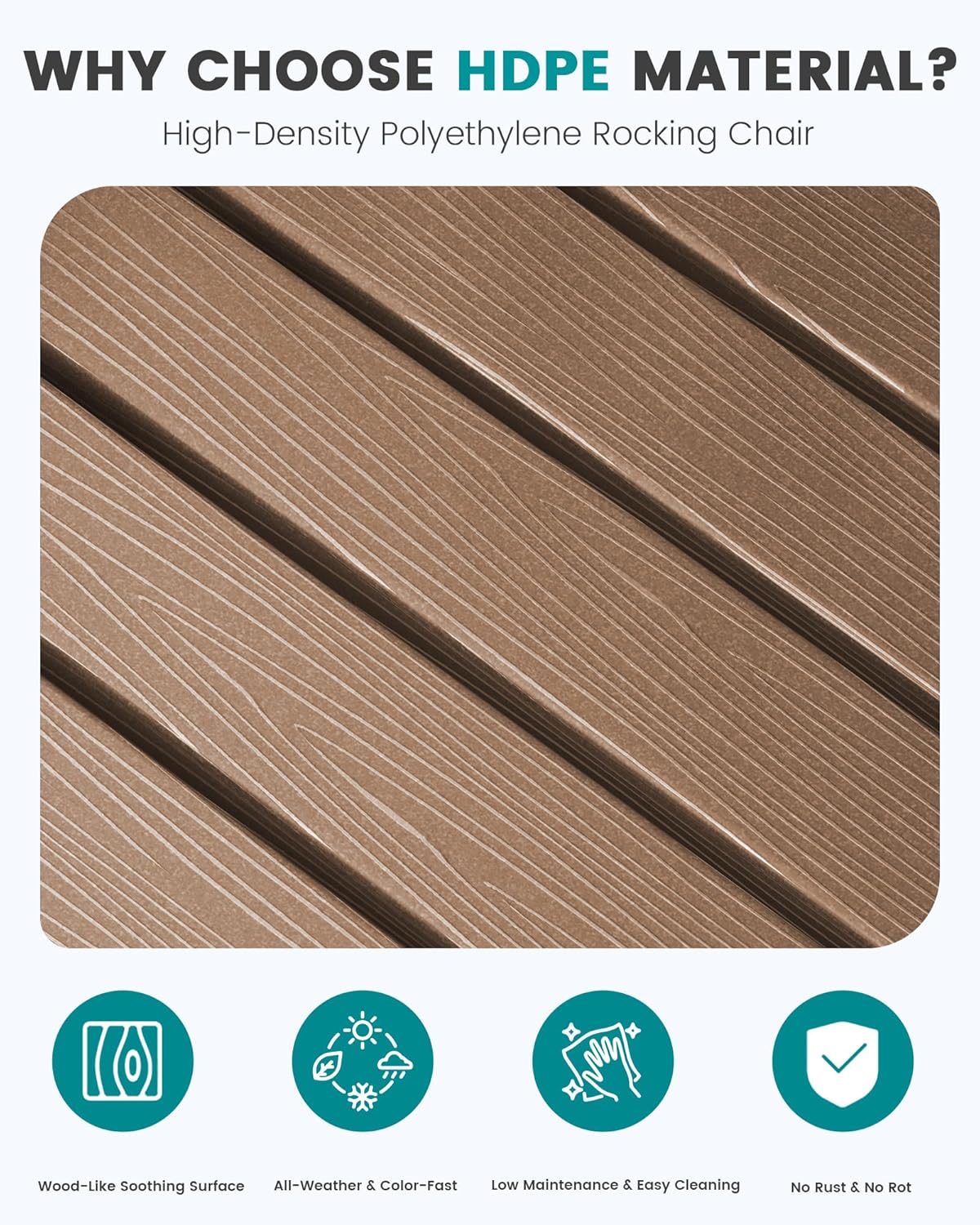 SERWALL Outdoor Rocking Chair, HDPE Patio Rocking Chair All-Weather Porch Rocker for Balcony, Yard, Brown