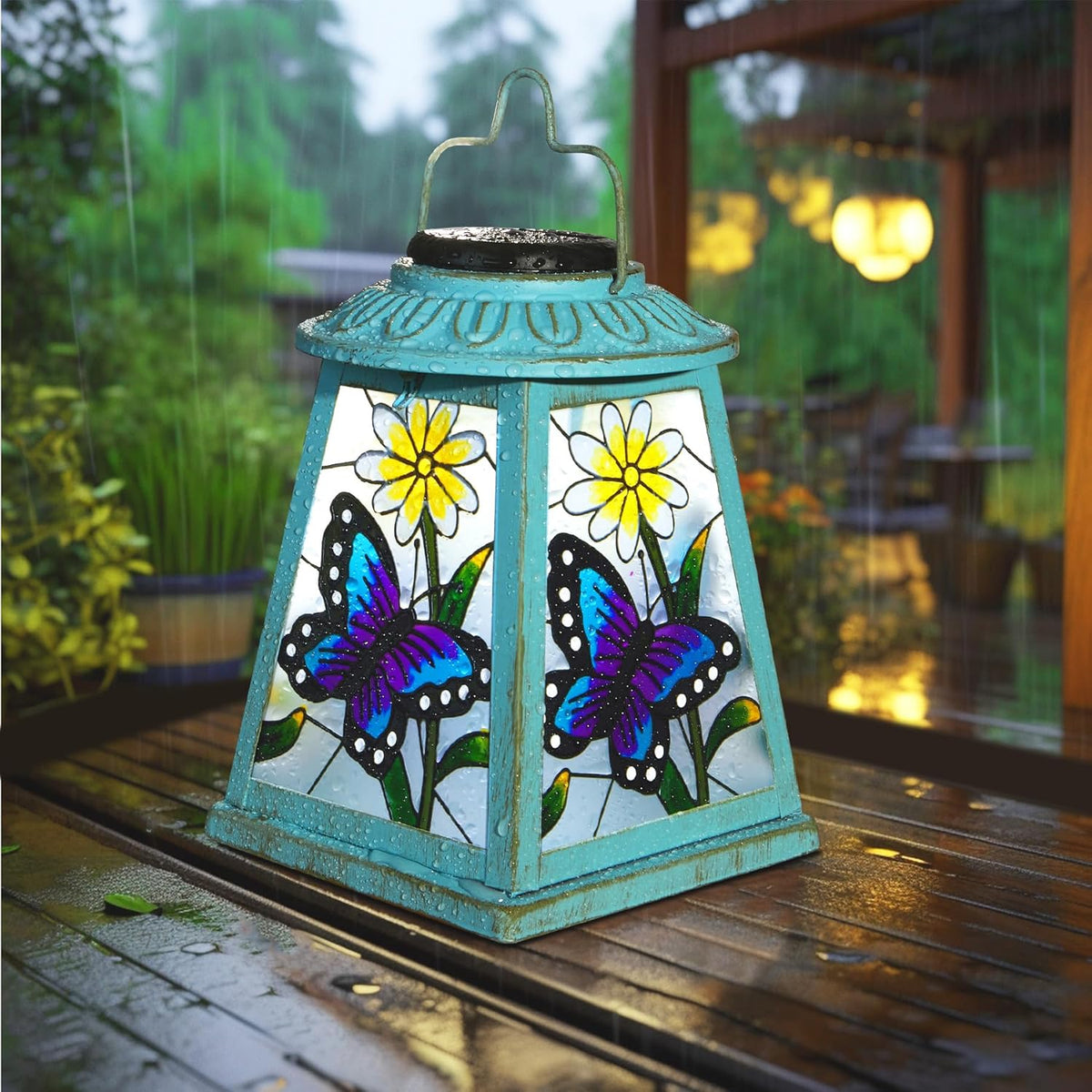 Butterfly Solar Lantern with Shepherd Hook, Outdoor Hanging Metal LED Garden Light Waterproof for Patio Yard Pathway, Unique Butterfly Lantern Decor and Meaningful Garden Gift for Mom Grandma Women