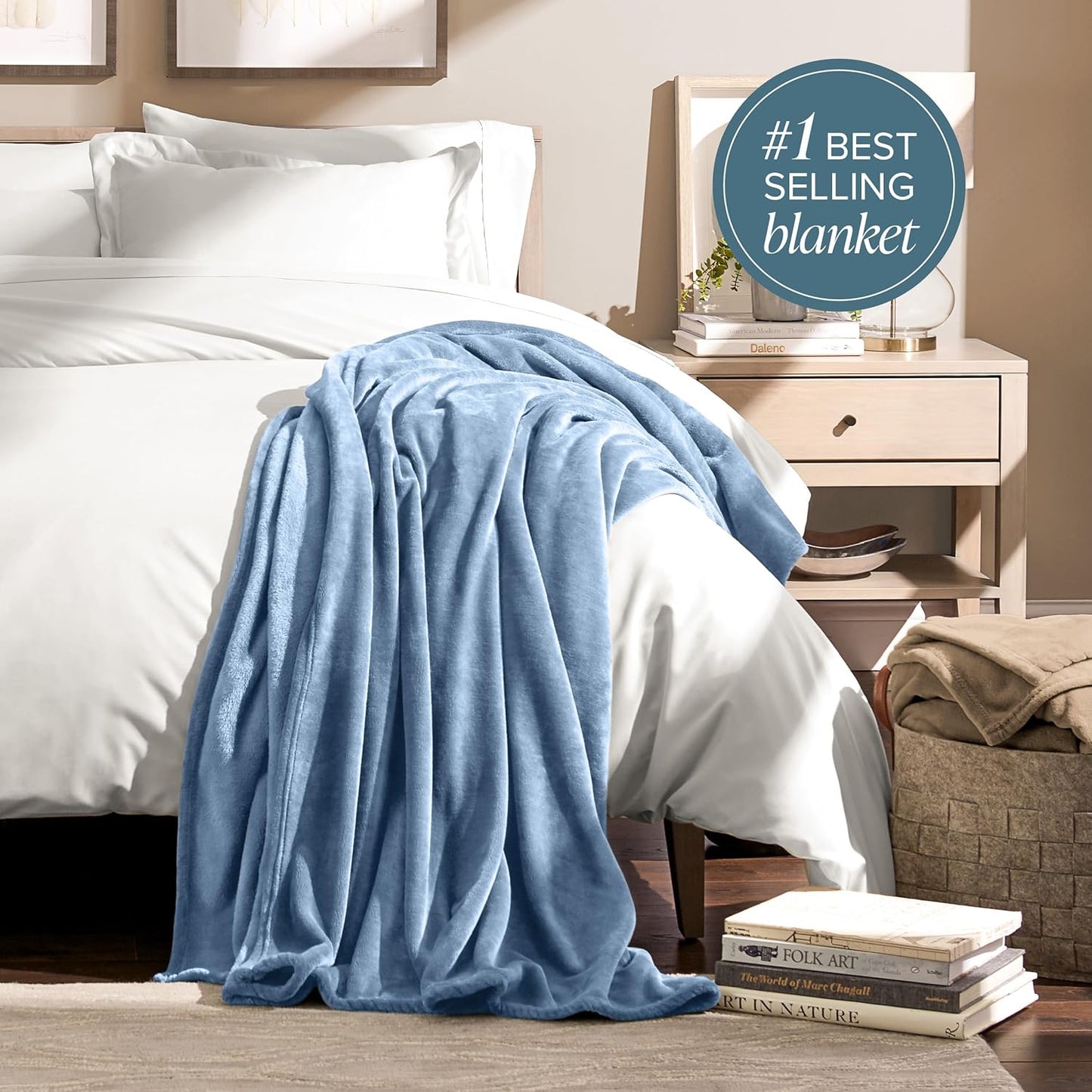Bare Home Fleece Blanket - Throw Extra Long - Ultra-Soft Lightweight for Bed, Sofa, and Couch - Luxury Microplush - Cozy Warm Blanket (Throw XL, Coronet Blue)