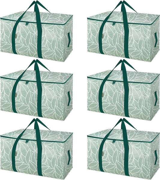 BALEINE 6-Pack Oversized Moving Bags with Reinforced Handles, Heavy-Duty Storage Tote for Clothes, Moving Supplies (Antique Folidage, 6-Pack)