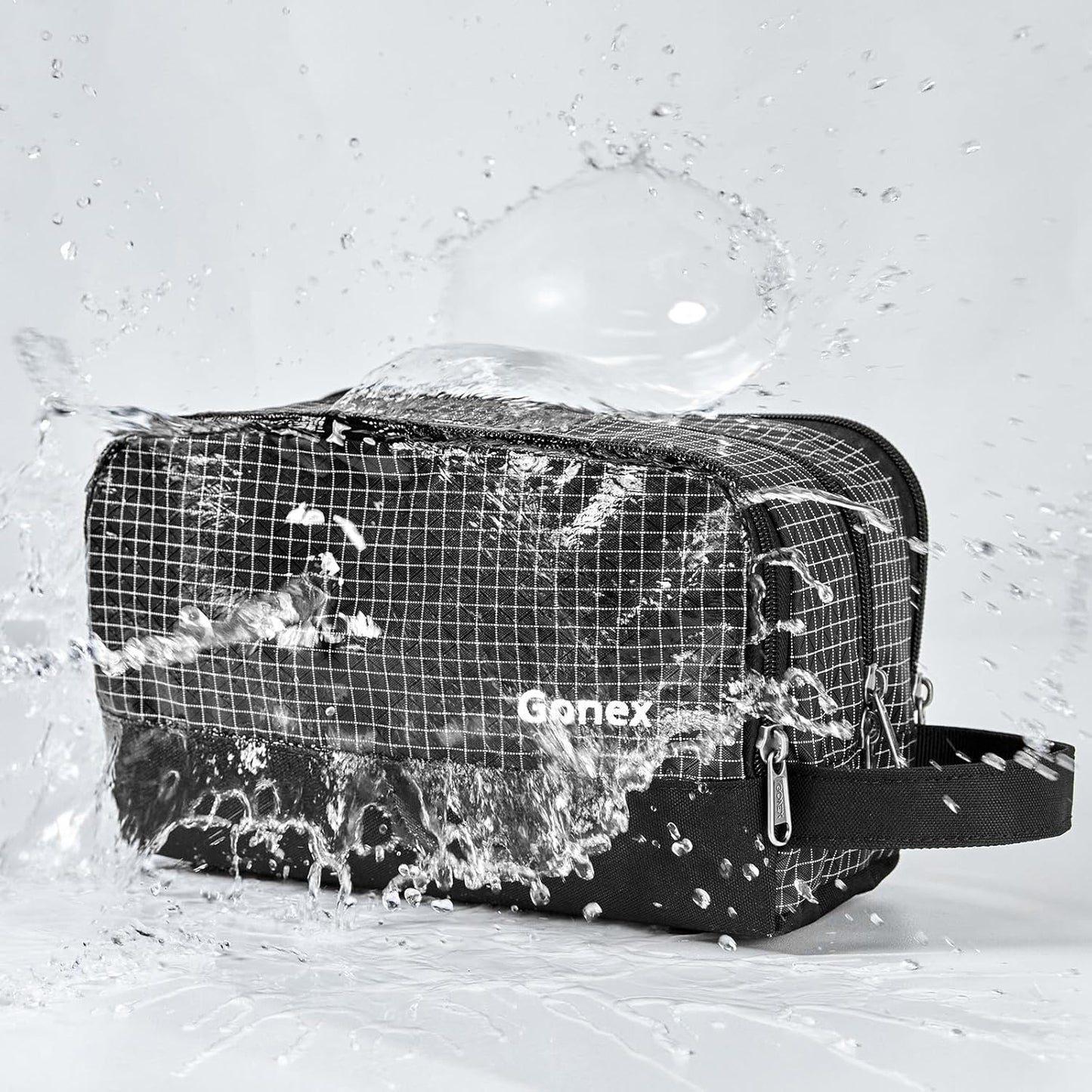 Gonex Travel Toiletry Bag Nylon, Dopp Kit Shaving Bag Toiletry Organizer Check Patten (Black)