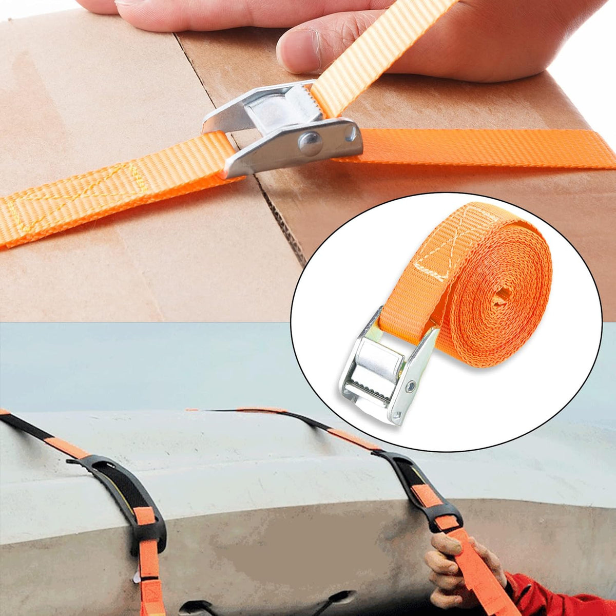 Cartman 1" x 12'Lashing Straps Cargo Tie-Down Strap Up to 600lbs, 10pk in Carry Bag, Orange