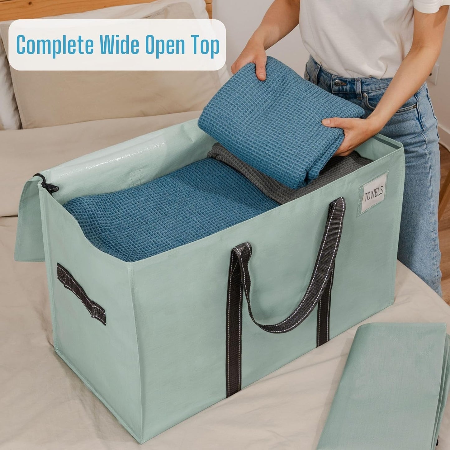 VENO 4 Pack Moving Bags, Heavy Duty, Moving Boxes Alternative, Packing Storage Supplies for Dorm Room Essentials with Zipper for Clothes, Extra Large Totes for Packaging (Shiny Light Green, 4 Pack)