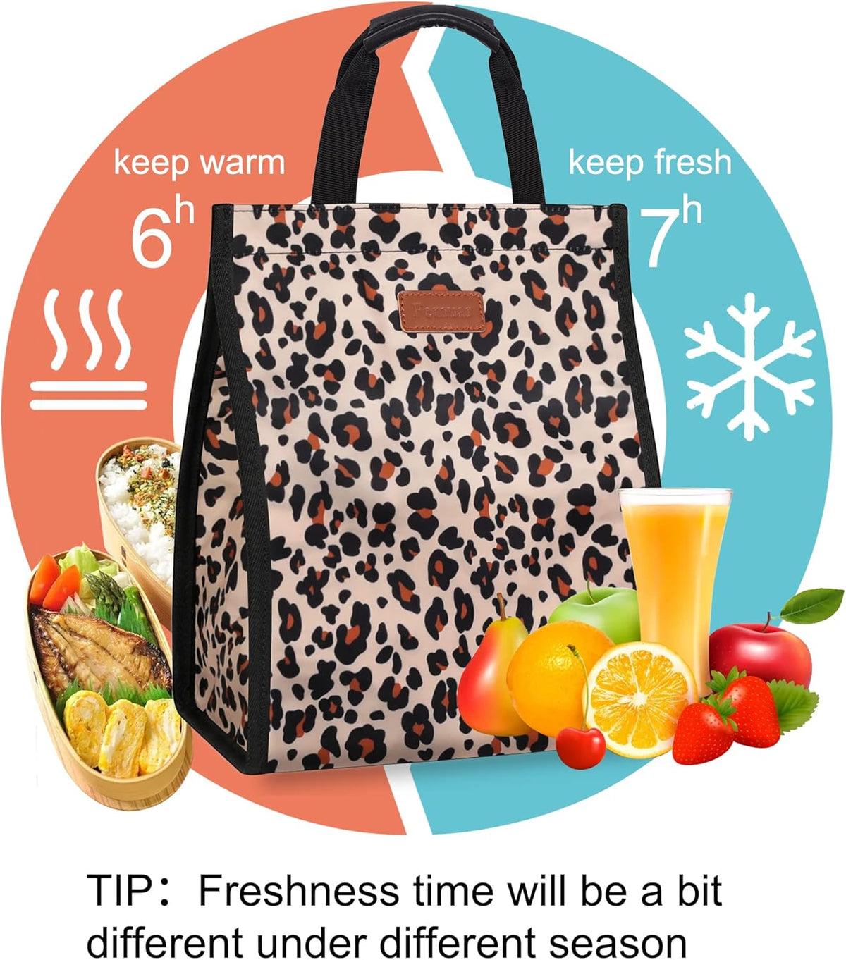 Lunch Bags for Women Insulated Reusable Lunch Tote with Internal Pocket, Lunch Tote bag for Work (Leopard)