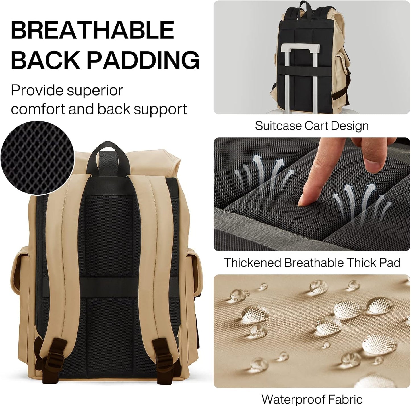 mixi Travel Laptop Backpack for Women & Men, Carry On Backpack fits 16'' Laptop Waterproof Rucksack,17 Inch, Mocha Brown