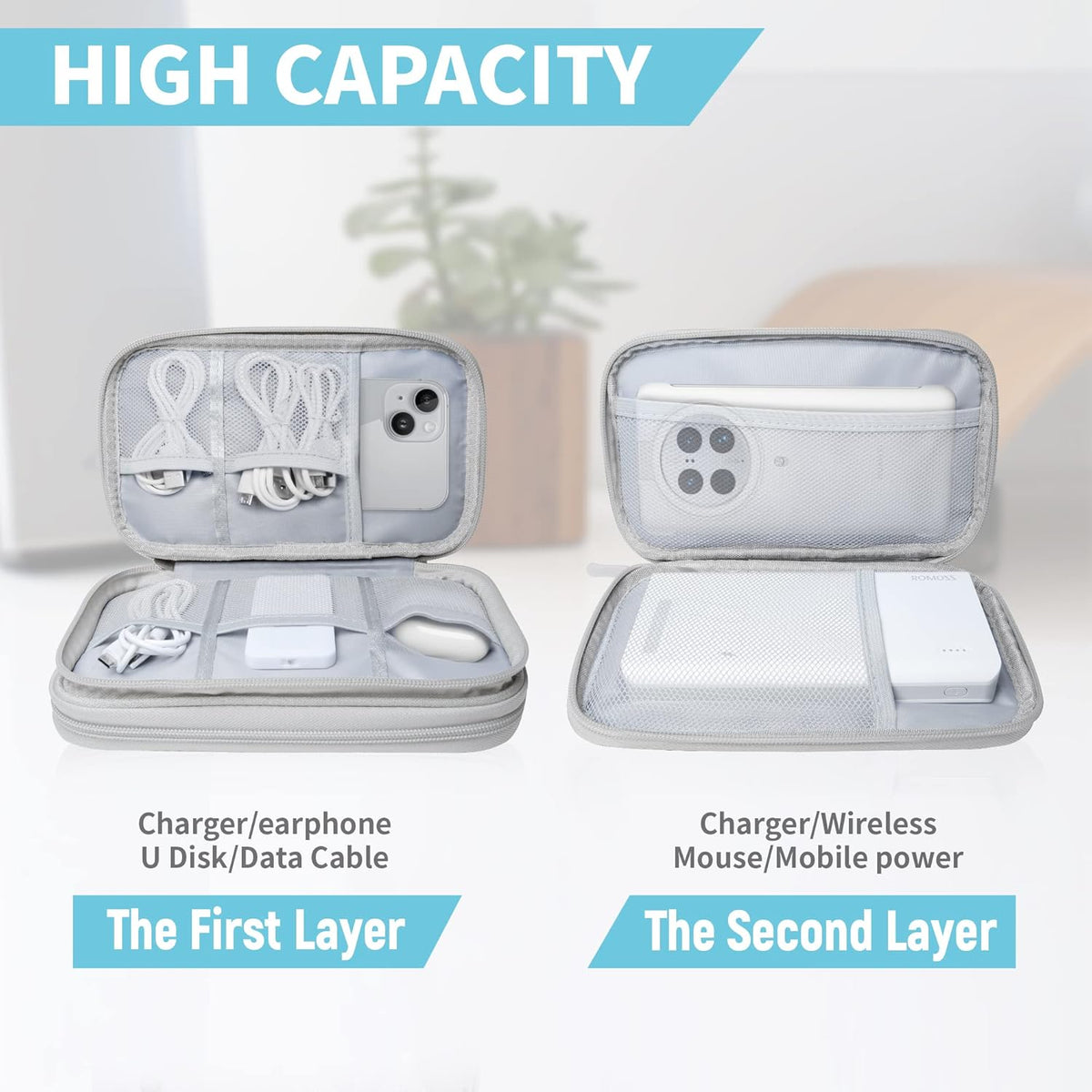Electronics Organizer Travel Case,Electronic Accessories Storage Bag,Portable Waterproof Cable Organizer Bag,Travel Cord Organizer Bag for Small Charging Cord Storage,Cables,SD Card-Grey
