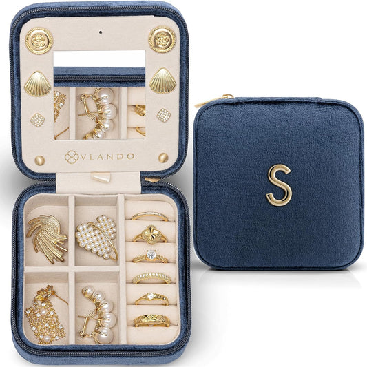 Vlando Travel Jewelry Organizer for Women, Travel Jewelry Organizer, Necklace Organizer Earrings Ring Organizer, Jewelry Travel, Travel Gifts for Women Travel Essentials - Letter S, Dark Blue