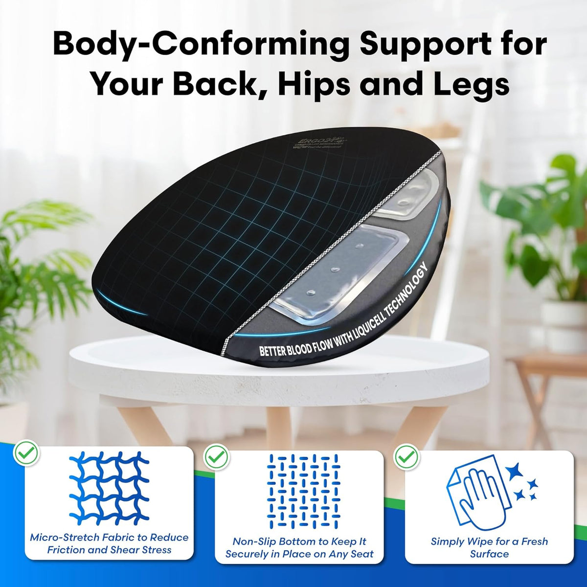 Original Seat Cushion - Liquicell Membrane Technology for Pressure Relief, Tailbone Pain, Sciatica, Hip & Lower Back Pain - Long Sitting on Car Seat, Office/Home Chair (18" W x 17" x 3")