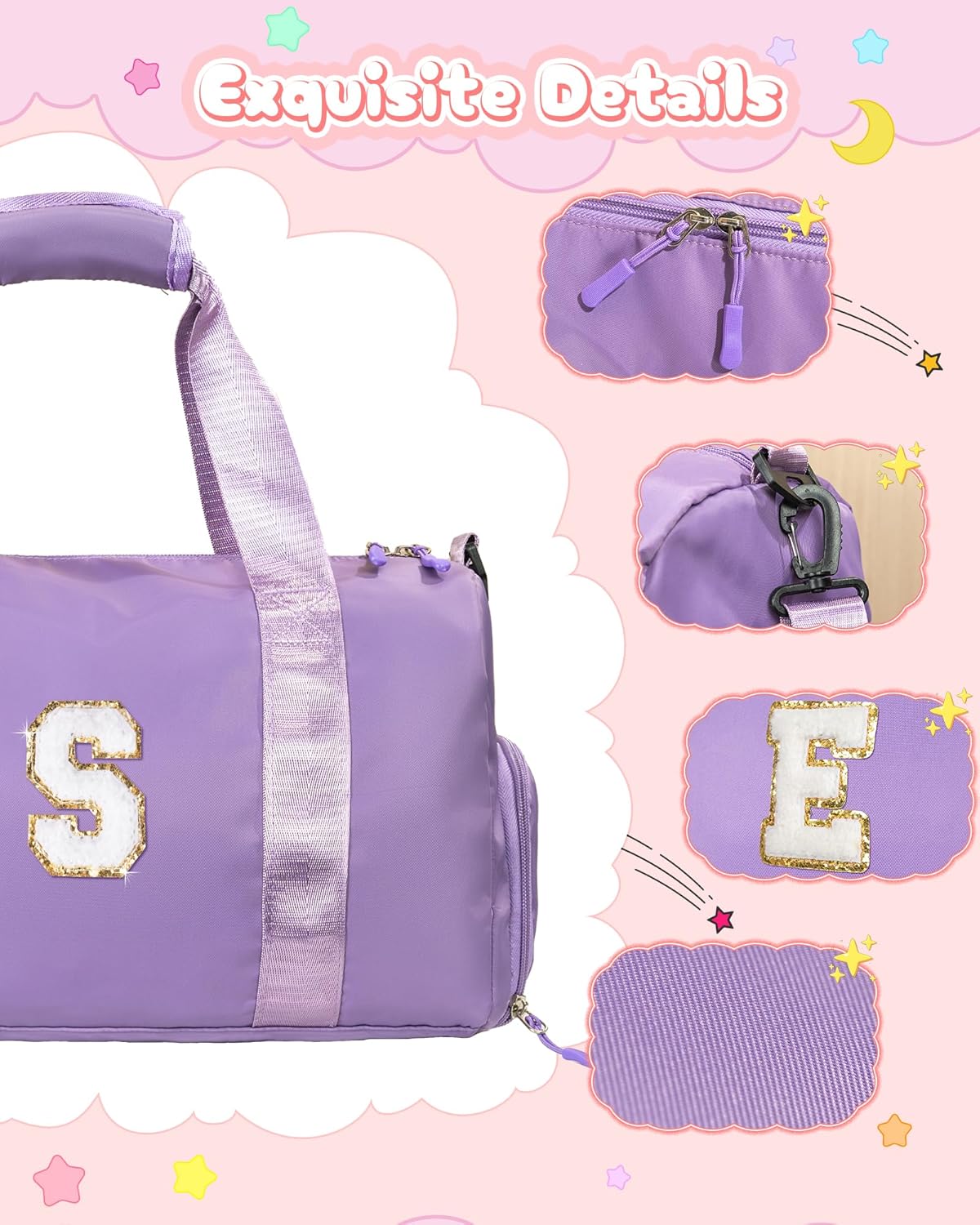 Easter Gifts for Teens Girls-Girl Gym Bag with Shoe Compartment, Kid Personalized Weekender Overnight Bags, Initial Travel Tote with Makeup Pouch, Gift for 3 4 5 6 7 Year Old Kids (Letter T)