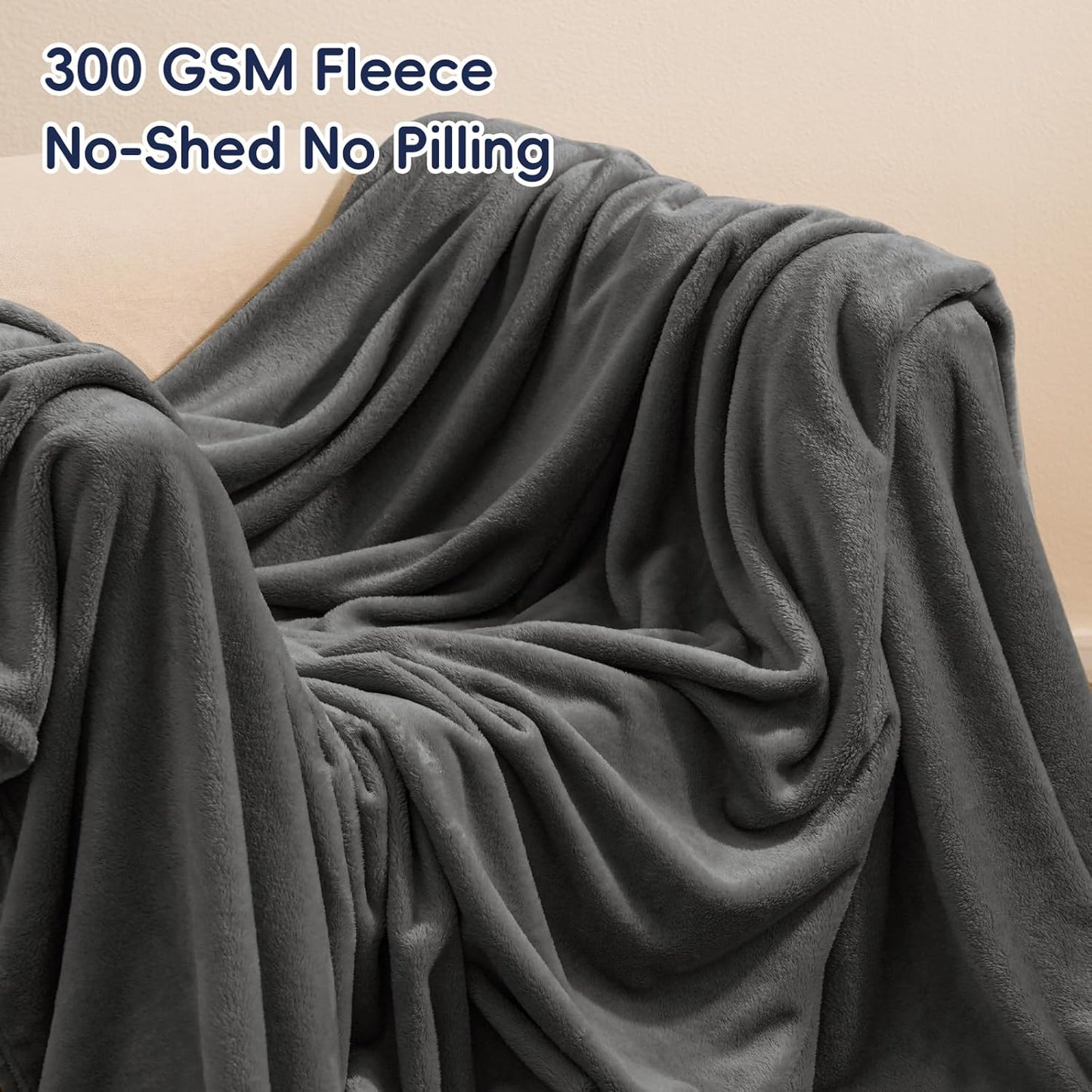 PHF Ultra Soft Fleece Blanket Queen Size, No Shed No Pilling Luxury Plush Cozy 300GSM Lightweight Blanket for Bed, Couch, Chair, Sofa Suitable for All Season, 90" x 90", Dark Grey