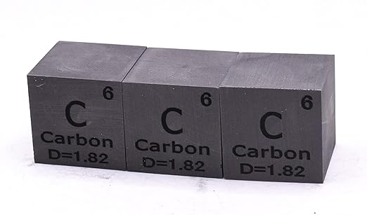 1" 25.4mm Carbon Cube C up to 99.9% Pure Periodic Table Element Engraved Density Collection Science Education Display Block Cube + Acrylic Case Box - 1PC