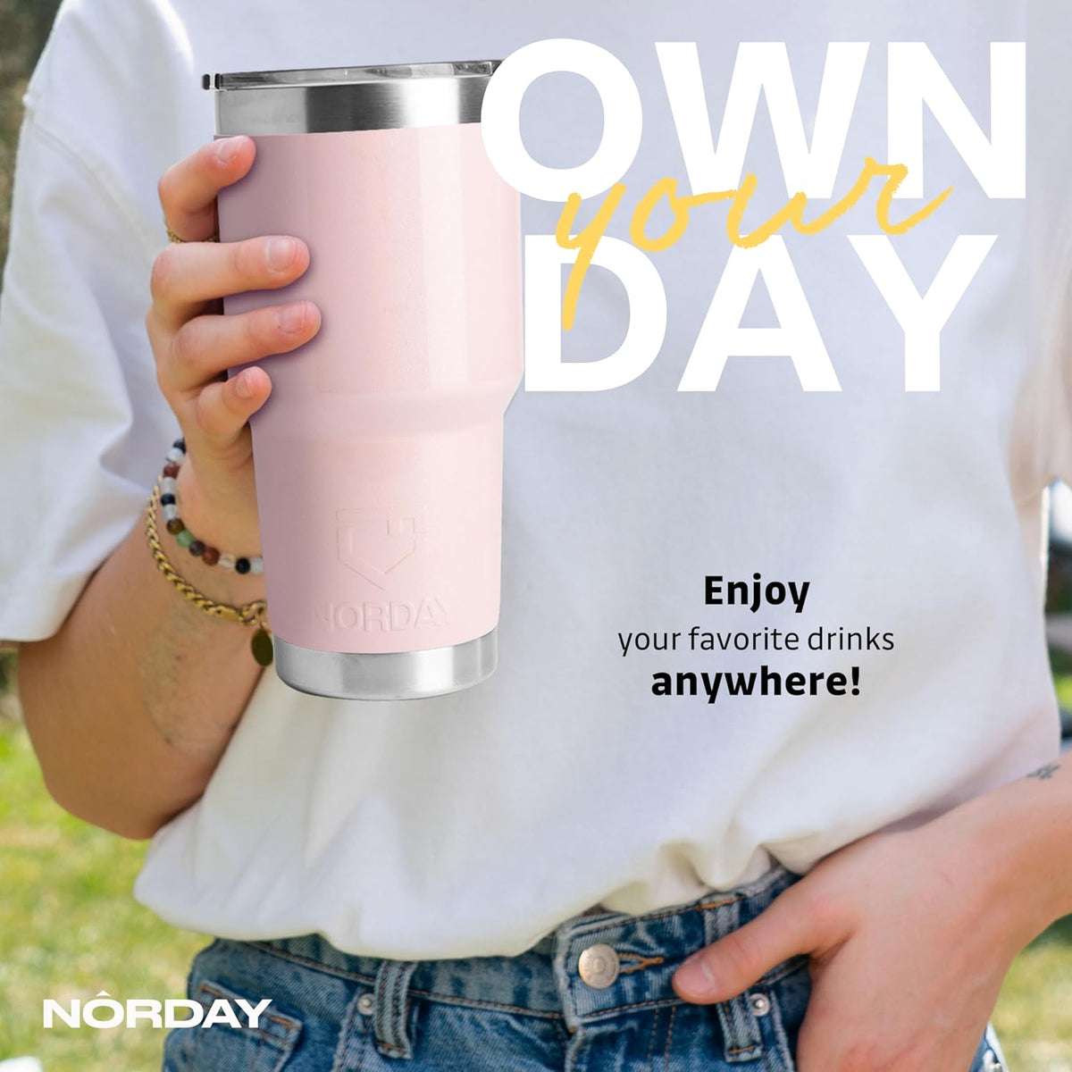 NORDAY | Tumbler with Lid - 30oz - Blush Glitter Insulated Tumbler - Stainless Steel Tumblers - Double Wall Insulated Travel Coffee Mug for Car Cup Holder - Keeps Temperature for 24hr - Anti Spill Lid