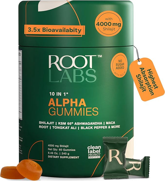 10-in-1 Alpha Shilajit Gummies | 4000 mg Pure Himalayan Shilajit, Tongkat Ali, Maca Root, 75% Fulvic Acid | ShilAbsorb Bioavailability Tech | Sugar-Free Vegan, 85+ Trace Minerals | 60 Pack