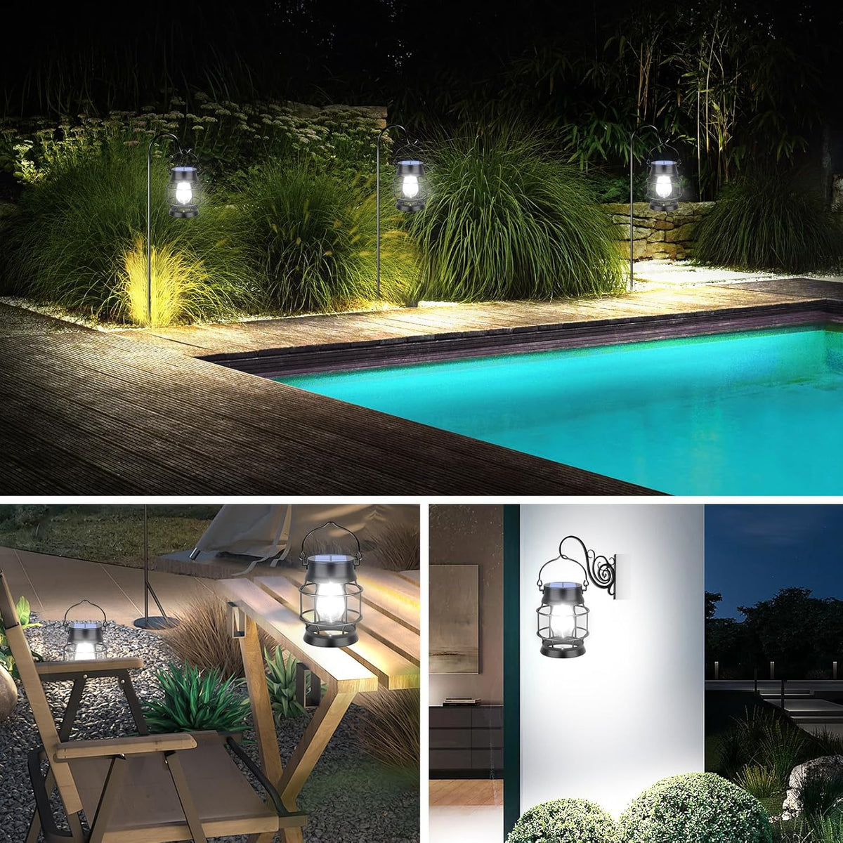 UBright 2 Pack Solar Lantern Lights Outdoor Waterproof Metal Hanging Solar Lights for Outside Lanterns Decorative Outdoor for Patio Porch Garden Lawn, Cool White
