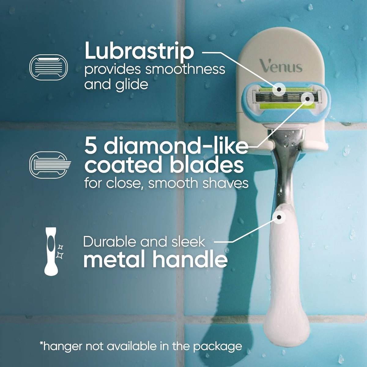 Gillette Venus Platinum Extra Smooth Metal Handle Women's Razor Handle + 4 Blade Refills, Pivoting Head and Ribbon of Moisture