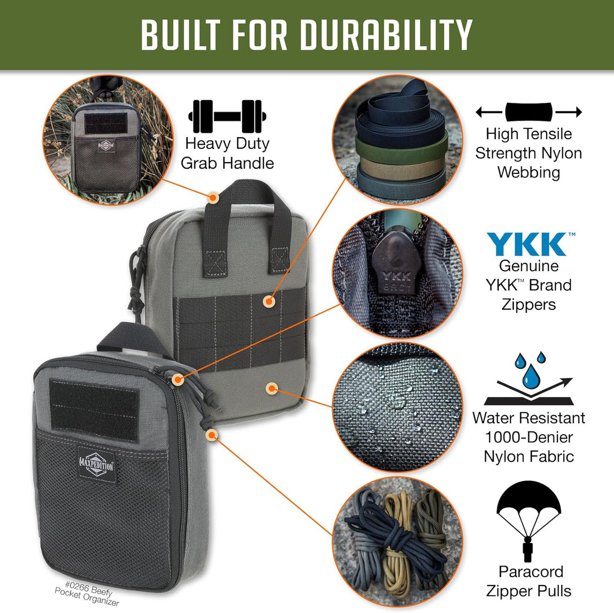 MAXPEDITION Beefy Pocket Organizer, Compact, MOLLE-Compatible, 1000D Nylon Tactical Pouch, Everyday Carry Tool and Gear Storage for Outdoor, Tactical, Survival, 0266