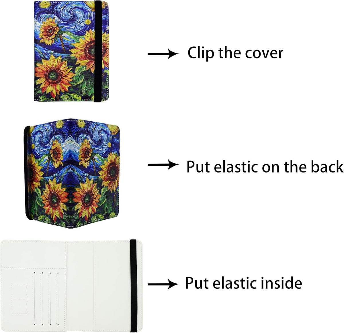 Passport Holder for Women and Men PU Leather Passport Cover for Travel (Sunflower)