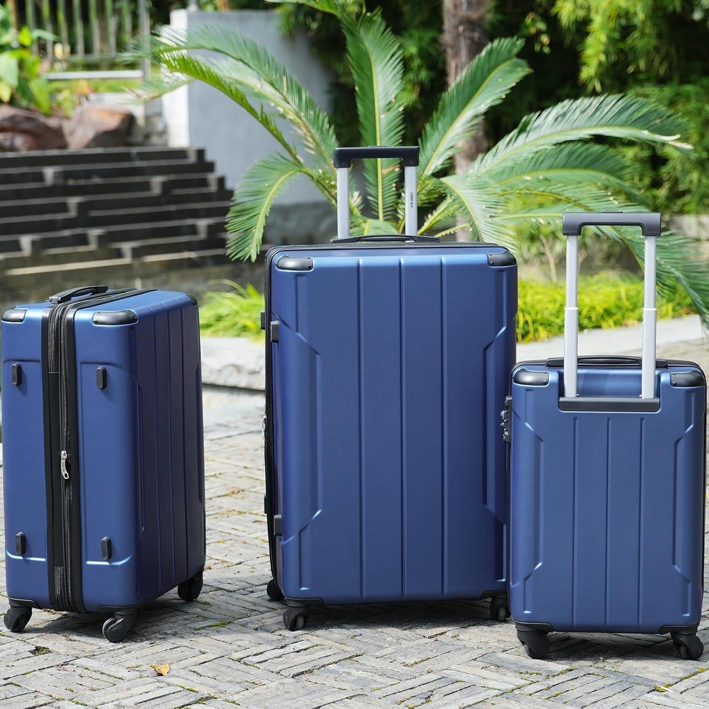 Merax 28 Inch Checked-Large Luggage with Wheels Aluminum Alloy Corner Hard Shell Suitcase TSA Luggage Suitcases for Travel Woman Men(Blue)