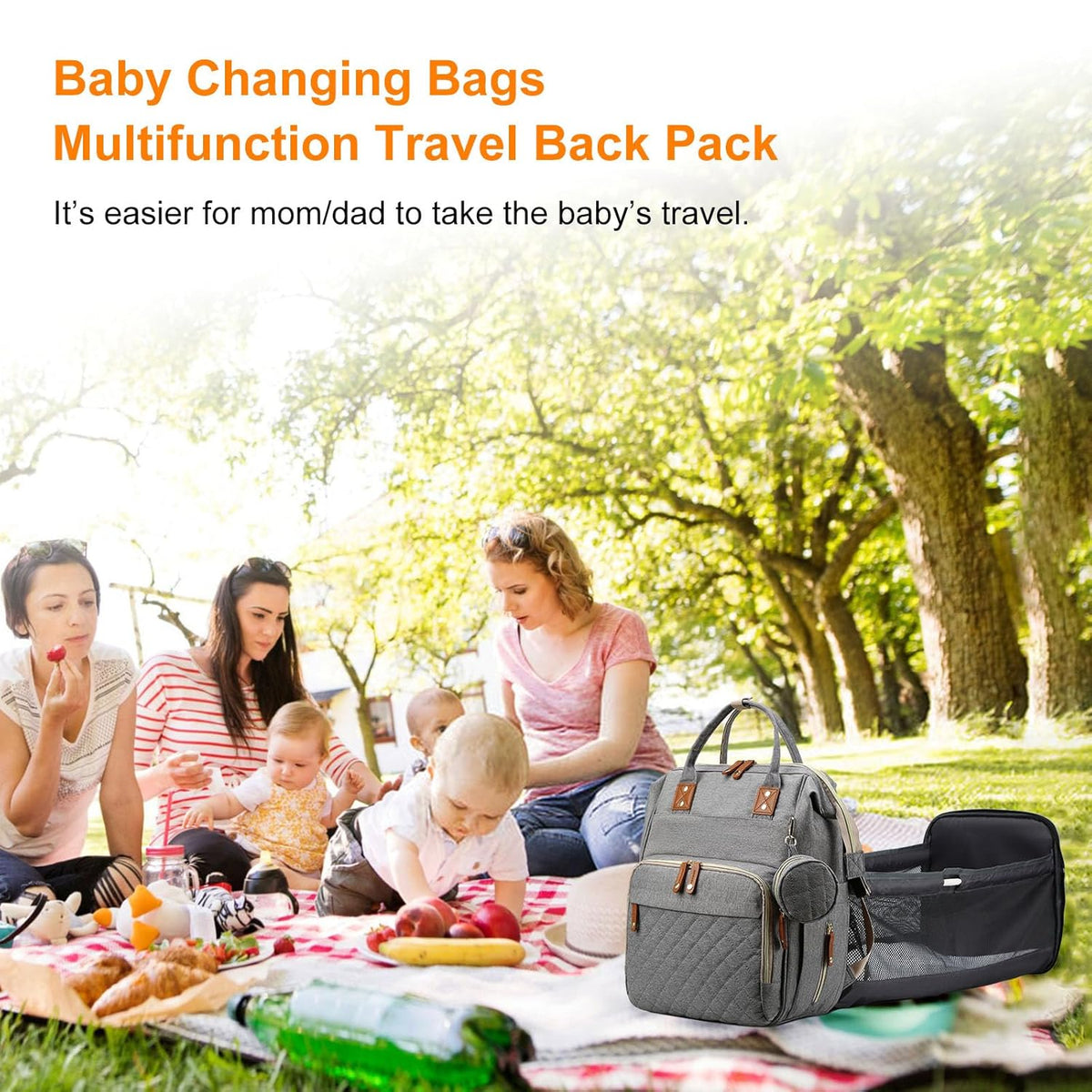 Diaper Bag, Backpack with Changing Station, Waterproof Baby Bag for Boys & Girls, USB Charging Port for Parents, Travel Backpack Baby Essentials & Lovely Baby Shower Gifts, Grey