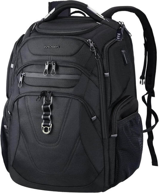 KROSER TSA Friendly Travel Laptop Backpack 18.4 inch XXXL Gaming Backpack Water-Repellent College Daypack Business Backpack with RFID Pockets & USB Port for Men/Women-Black