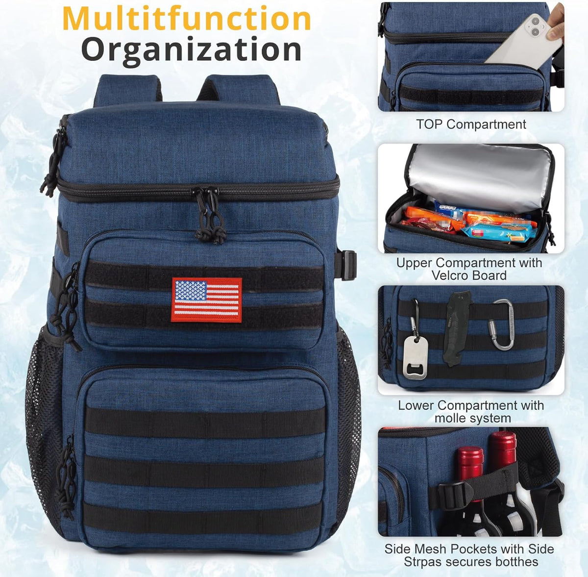 Tactical Backpack Cooler,Soft Lightweight Leakproof Cooler Backpack,Insulated Cooler Bag,Portable Soft Cooler Bag Waterproof for Beach, Travel, Camping, Picnic, Hiking