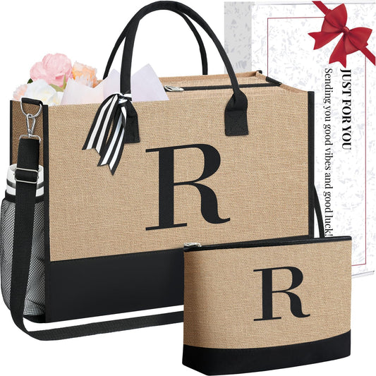 BAGAIL Initial Tote Bag, Personalized Birthday Gifts for Women, Teacher, Friends, Mom, Wedding, Monogrammed Beach Bag