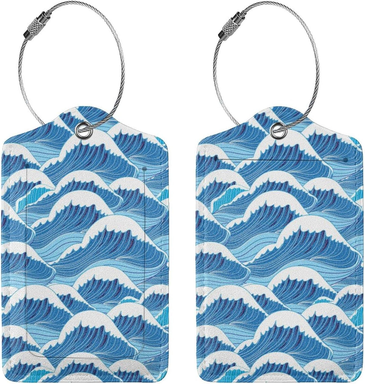 2PC Cartoon Waves Luggage Tag, Cute Blue Sublimation Printed Travel Suitcase Baggage Identifiers Tags for Women Men Kids Honeymoon Wedding Gift