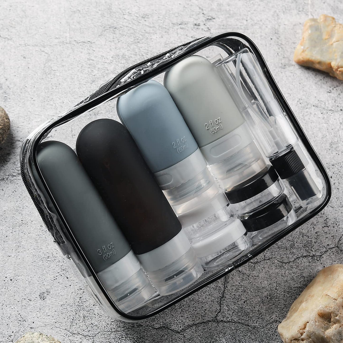 16 Pack Travel Bottles Set - TSA Approved Leak Proof Silicone Squeezable Containers for Toiletries, Conditioner, Shampoo, Lotion & Body Wash Accessories (16 pcs/Black Pack)
