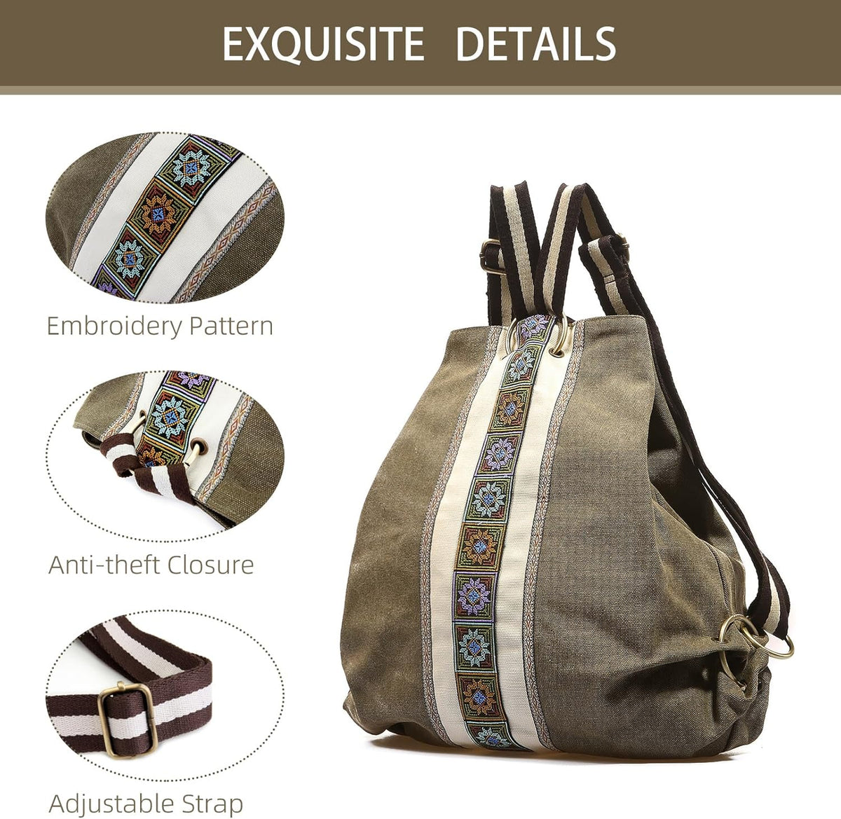 Goodhan Women Canvas Backpack Daypack Casual Shoulder Bag, Vintage Heavy-duty Anti-theft Travel Backpack