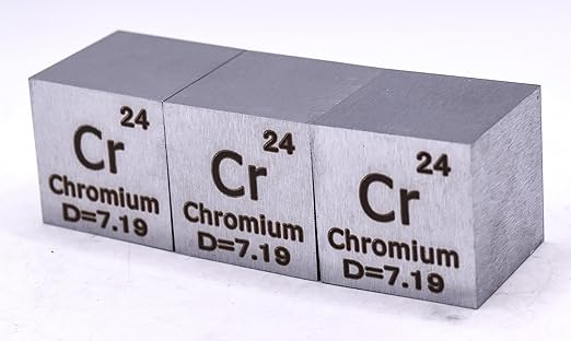 1" 25.4mm Chromium Metal Cube Cr up to 99.9% Pure Periodic Table Element Engraved Density Collection Science Education Display Block Cube + Acrylic Case Box - 1PC