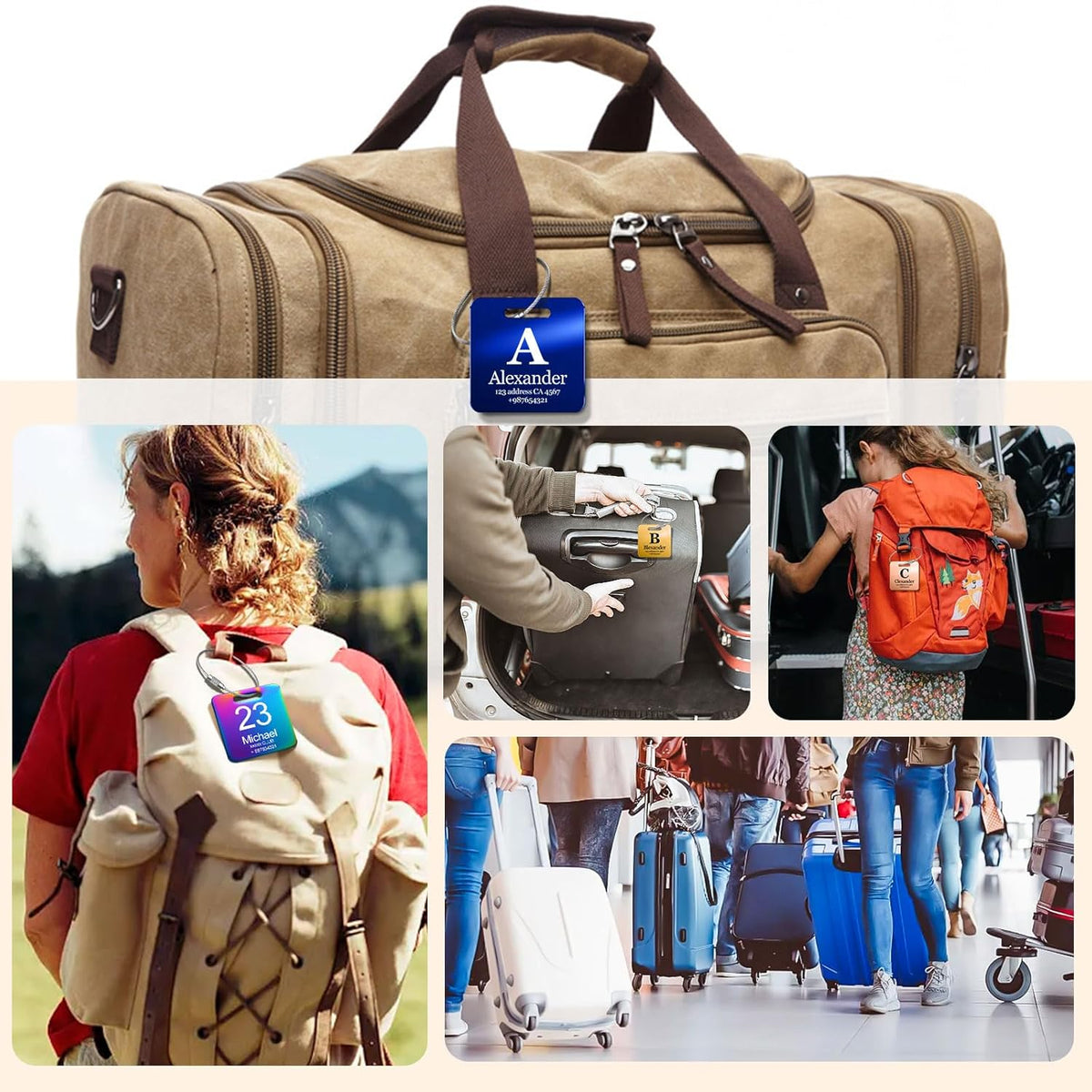 Customized Stainless Steel Luggage Tags: Personalize Your Suitcases, Backpacks, and Bags with Your Text - Custom Initial Text Name ID,Number(2 Pack)