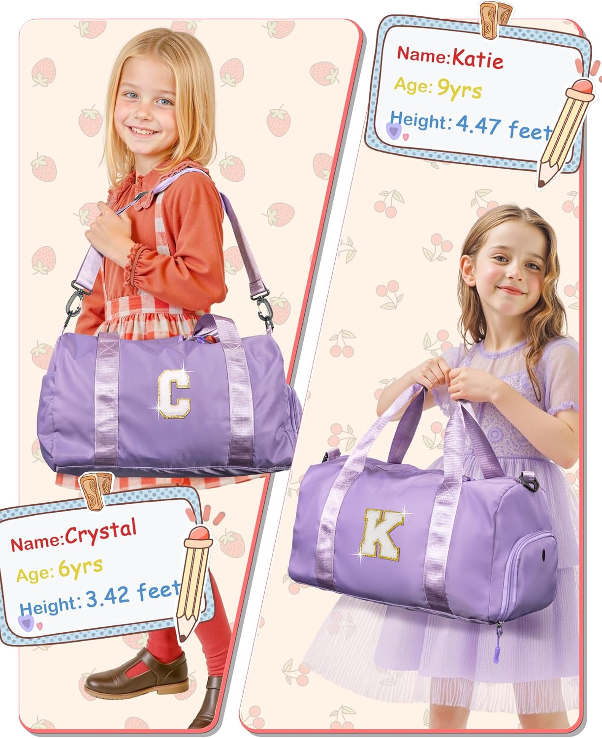 Girls Gifts 9-10 Year Old-Girl Gym Bag with Shoe Compartment, Kid Personalized Weekender Overnight Bags, Initial Travel Tote with Makeup Pouch, Kids Easter Gift (Letter V)