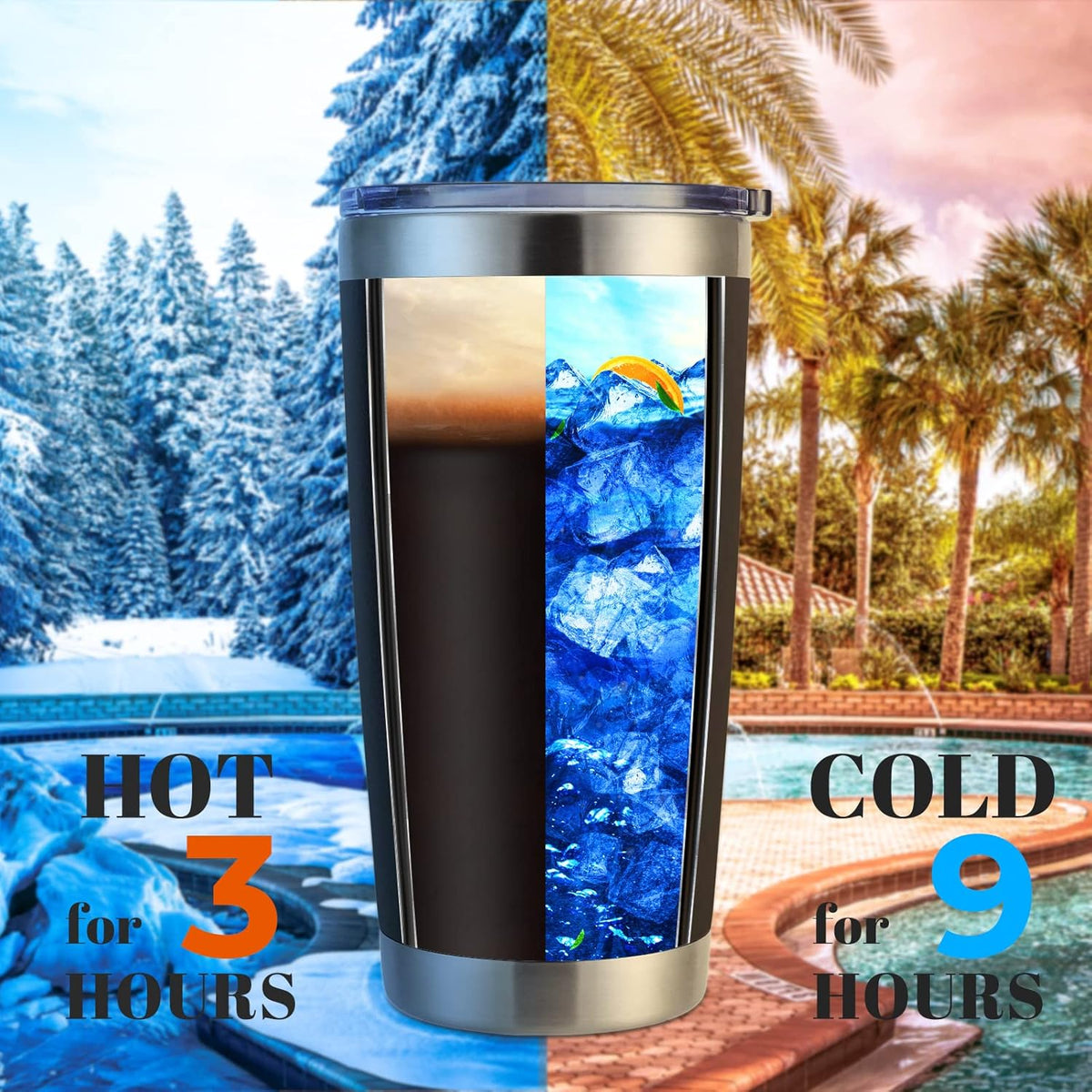 DOMICARE 20oz Stainless Steel Tumbler Bulk with Lid, Double Wall Vacuum Insulated Travel Mug, Powder Coated Coffee Cup, Powder Black, 8 Pack